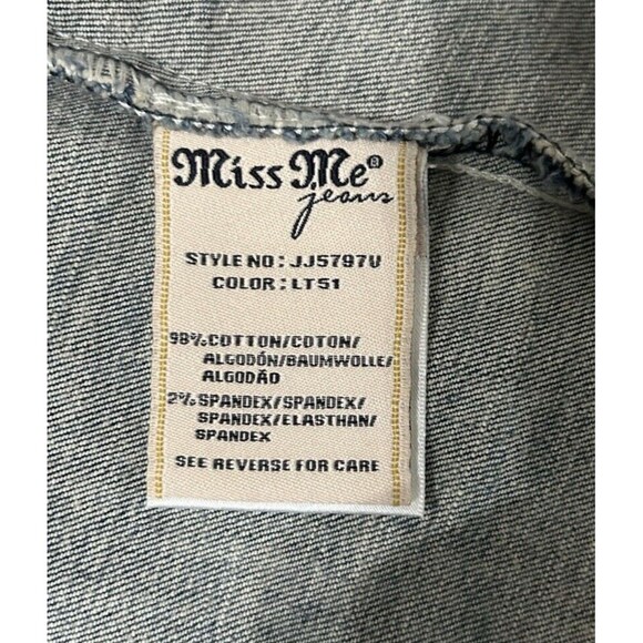 Miss Me Jean Denim Vest Rhinestone Sequin Cropped Frayed Seams Blue Western  M - Picture 10 of 10